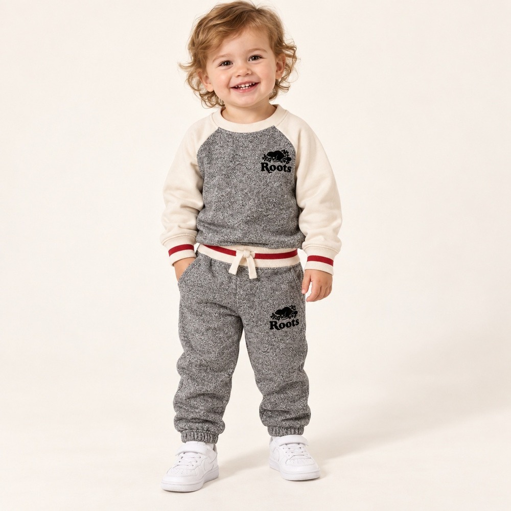 Roots Sweatshirt Sweatpants Set Cabin Salt and Pepper Toddler 2T Grey Red Stripe